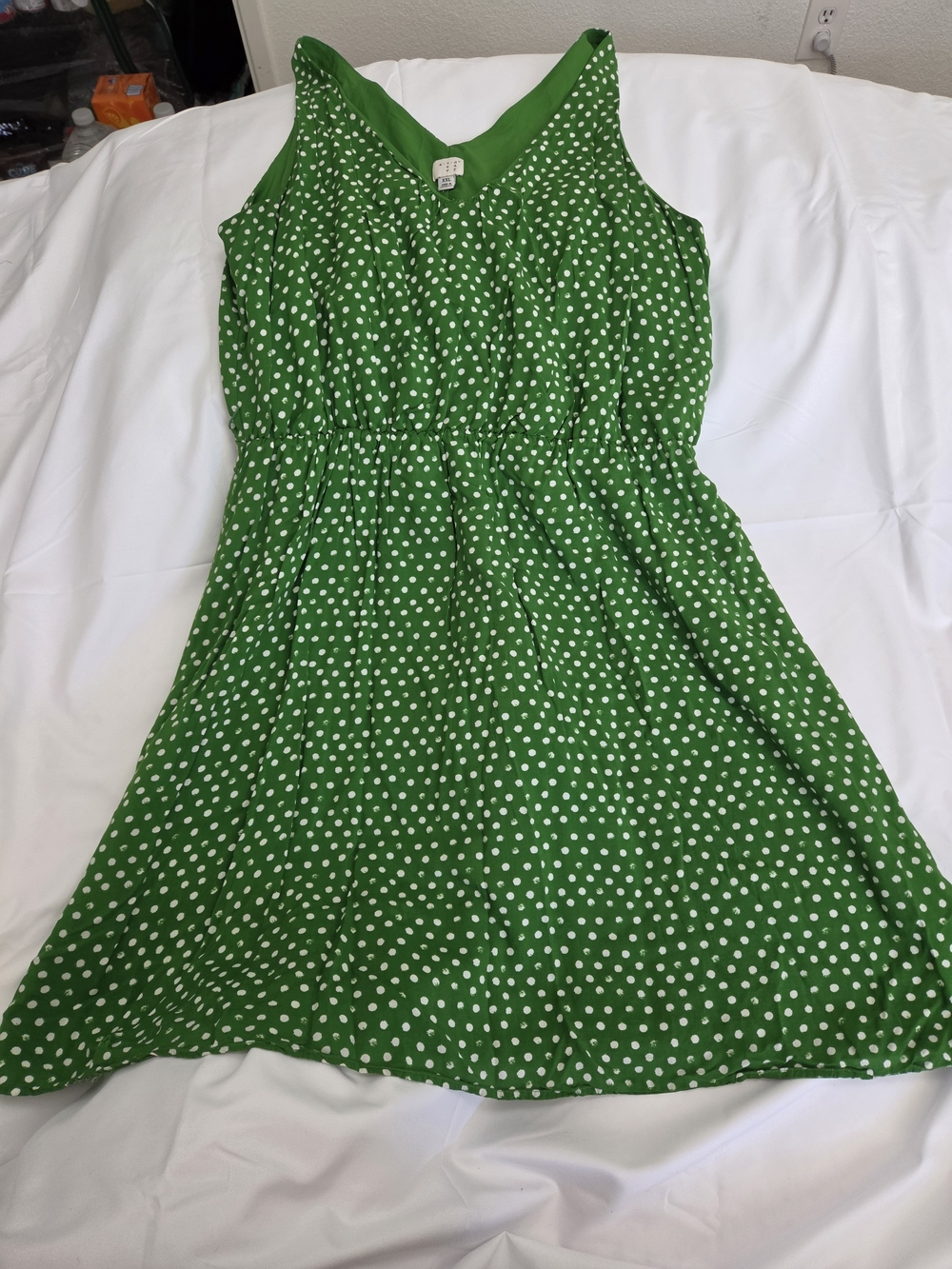 a.n.a Green Polka Dot Sleeveless Midi Dress